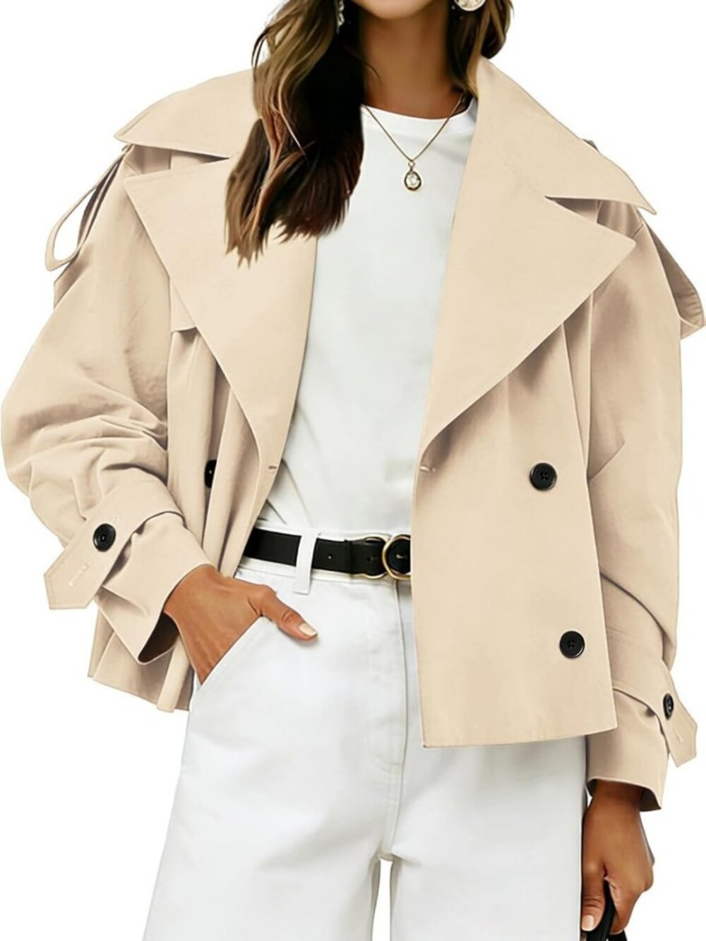 Chic Women's Double Breasted Cropped Trench Coat with Belt | Stylish Outerwear